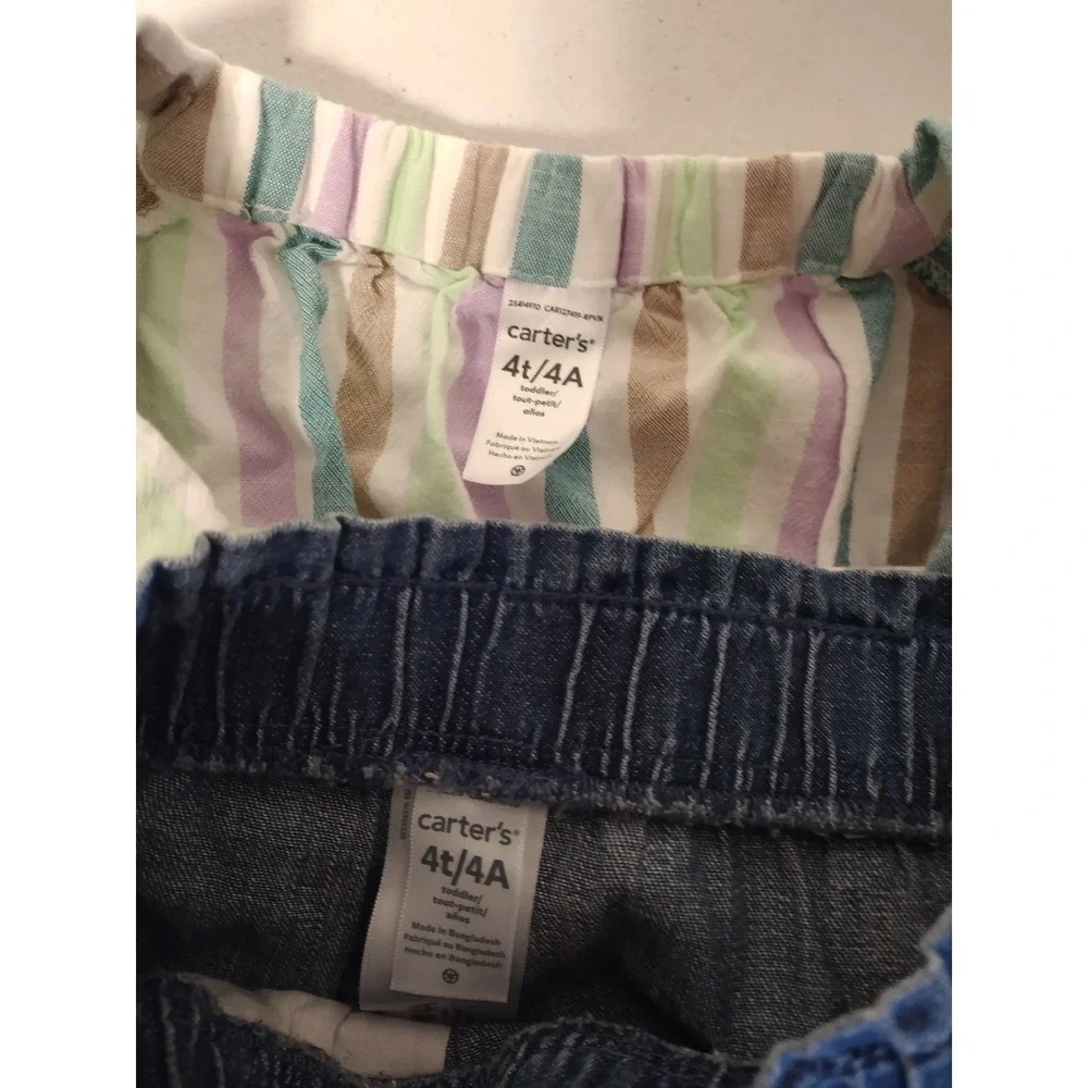 Carters‎ Toddler Girls 4T Striped Peplum Top and Lace Trim Denim Shorts Set